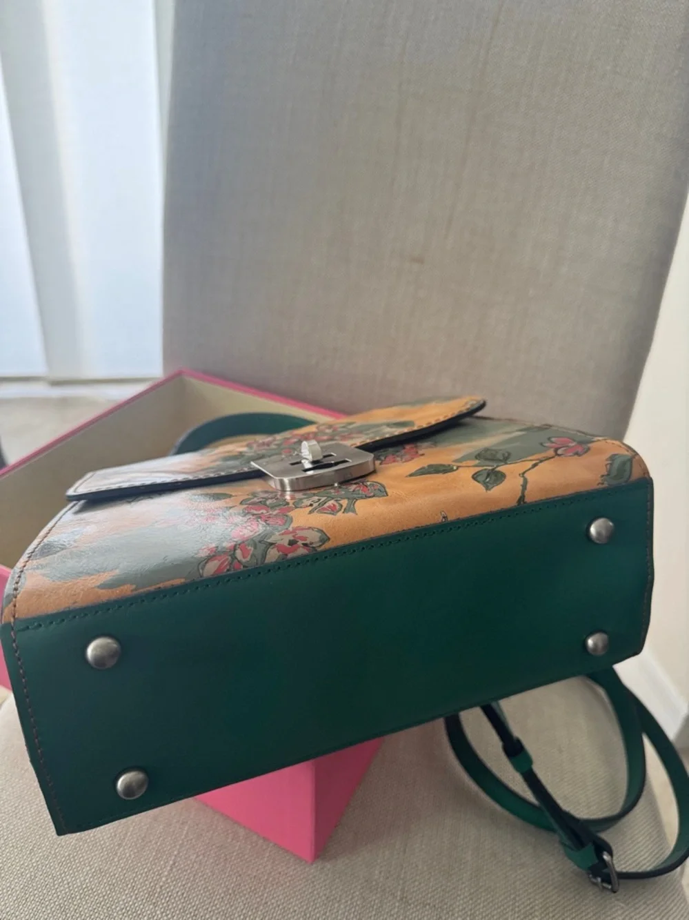Patricia Nash Leather Floral Handbag Chauny Beautiful Girl Print Green
